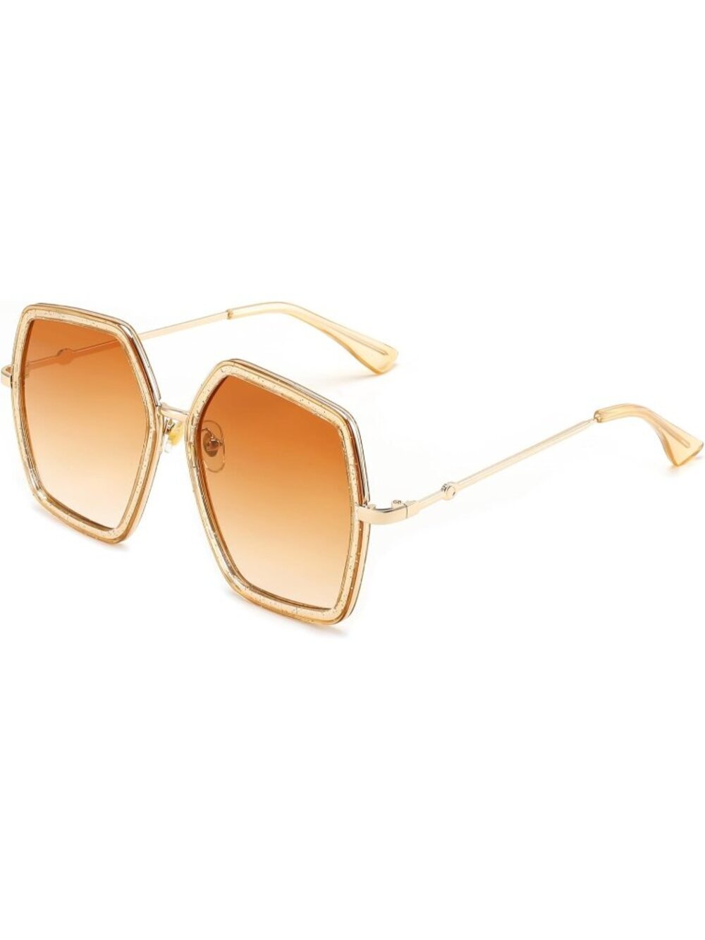 Women's Large Hexagon Inspired Sunglasses Irregular Geometric B2503 Clear Tea